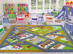 KC Cubs Playtime Collection Country Farm Road Map with Construction Site Educational Learning Area Rug Carpet for Kids and Children Bedroom and Playroom (5' 0" x 6' 6")