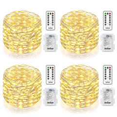 4 Pack Fairy Lights Fairy String Lights Battery Operated Waterproof 8 Modes Remote Control 50 Led String Lights 16.4ft Silver Wire Firefly lights for Bedroom Wedding Festival Decor (Cool White) ¡