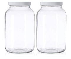 2 Pack - 1 Gallon Mason Jar - Glass Jar Wide Mouth with Airtight Foam Lined Plastic Lid - Safe Mason Jar for Fermenting Kombucha Kefir - Pickling, Storing and Canning - By Kitchentoolz