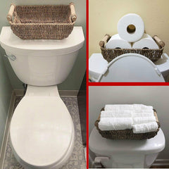 URFORESTIC Storage Baskets, Decorative Seagrass Basket Tote with Wooden Handles, 12" x 6.3" x 4.3", 2-Pack