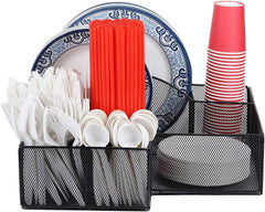 URFORESTIC Cutlery Utensil Holder - Organizer Caddy for Cups, Forks, Spoons, Plates, Napkins, Condiments and More - Mesh Holder is Excellent for Silverware Organization