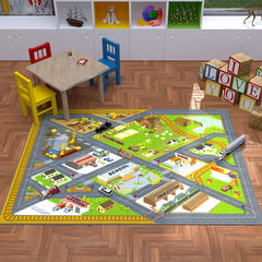 KC Cubs Playtime Collection Country Farm Road Map with Construction Site Educational Learning Area Rug Carpet for Kids and Children Bedroom and Playroom (5' 0" x 6' 6")