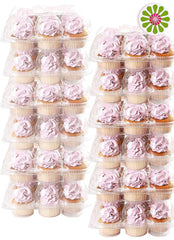 Kitchen Joy (12Pack x 12 Sets) STACK'nGO Cupcake Carriers - High Tall Dome Clear Containers Thick Plastic Disposable Storage Boxes.
