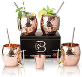 Moscow Mule Copper Mugs - Set of 4 - 100% HCNDCRAFTED Pure Solid Copper Mugs - 16 Oz Gift Set with Highest Quality Cocktail Copper Straws, Copper Shot Glass & 2 E-Books by Copper-Bar