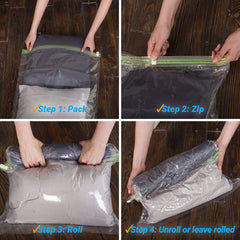 QYQBOON 8 Travel Space Saver Bags - No Vacuum or Pump Needed - for Clothes - Reusable - Luggage Compression - Set of 4 L and 4 M Sacks - Transparent