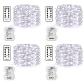 4 Pack Fairy Lights Fairy String Lights Battery Operated Waterproof 8 Modes Remote Control 50 Led String Lights 16.4ft Silver Wire Firefly lights for Bedroom Wedding Festival Decor (Cool White) ¡