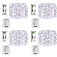 4 Pack Fairy Lights Fairy String Lights Battery Operated Waterproof 8 Modes Remote Control 50 Led String Lights 16.4ft Silver Wire Firefly lights for Bedroom Wedding Festival Decor (Cool White) ¡
