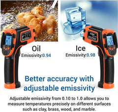 Kizen LaserPro LP300 Infrared Thermometer Non-Contact Digital Laser Temperature Gun with LCD Display -58℉~1112℉(-50℃~600℃) Adjustable Emissivity