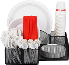 URFORESTIC Cutlery Utensil Holder - Organizer Caddy for Cups, Forks, Spoons, Plates, Napkins, Condiments and More - Mesh Holder is Excellent for Silverware Organization