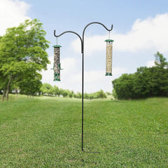GrayBunny GB-6817D Double Sided Shepherd Hook 65 Inch Heavy Duty 1/2 inch Thick Rust Resistant Steel With Two Hooks, Two Sided Shepherd's Hook, Black Two-Sided Basket Hanger Bird Feeder & Lantern Pole