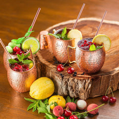 Moscow Mule Copper Mugs - Set of 4 - 100% HCNDCRAFTED Pure Solid Copper Mugs - 16 Oz Gift Set with Highest Quality Cocktail Copper Straws, Copper Shot Glass & 2 E-Books by Copper-Bar