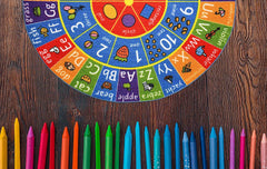 KC Cubs Playtime Collection ABC Alphabet, Numbers and Shapes Educational Learning & Game Area Round Circle Rug Carpet for Kids and Children Bedrooms and Playroom