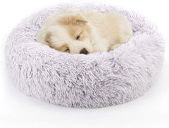 Nest 9 Donut Dog Cat Bed, Soft Plush Pet Cushion, Anti-Slip Machine Washable Self-Warming Pet Bed - Improved Sleep for Cats Small Medium Dogs (Multiple Sizes)