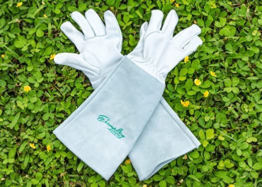Exemplary Gardens Rose Pruning Gloves for Men and Women - Thorn Proof Goatskin Leather Gardening Gloves with Gauntlet (Large)