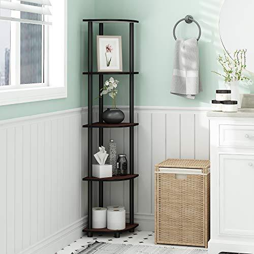 Furinno Turn-N-Tube 5 Tier Corner Display Rack Multipurpose Shelving Unit, Columbia Walnut/Black