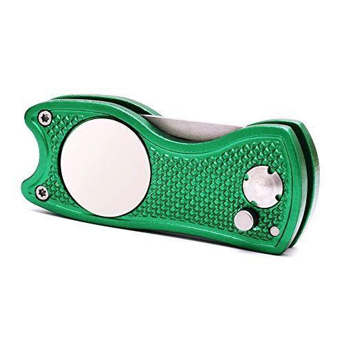Mile High Life All Metal Foldable Golf Divot Tool with Pop-up Button & Magnetic Ball Marker (Multi-Colors/Shape)