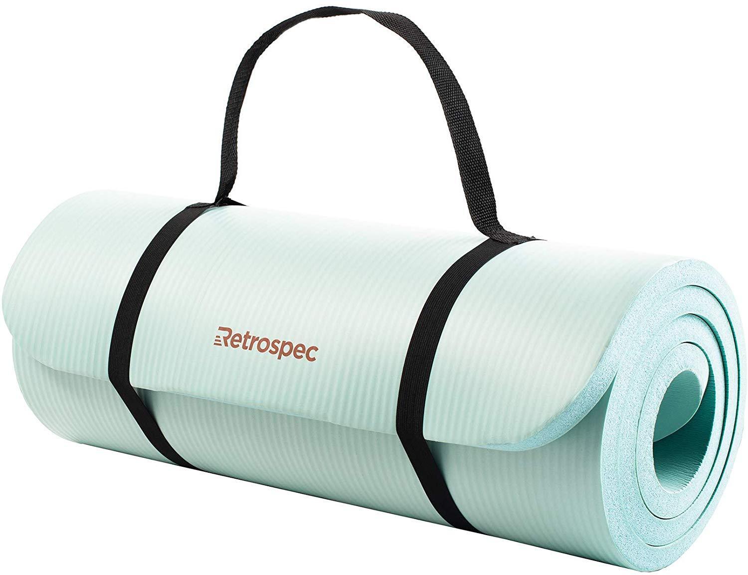 Retrospec Solana Yoga Mat 1" w/ Nylon Strap for Men & Women - Non Slip Exercise Mat for Yoga, Pilates, Stretching, Floor & Fitness Workouts