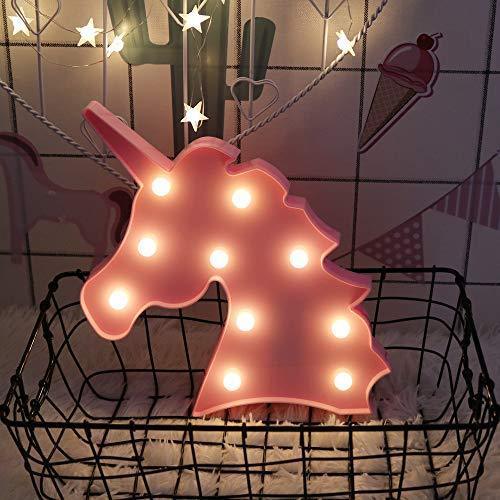 Pooqla LED Unicornio Night Light Lamp Kids Marquee Lights Unicorn Shape Signs Light Up Christmas Party Wall Decoration Battery Operated (Pink)