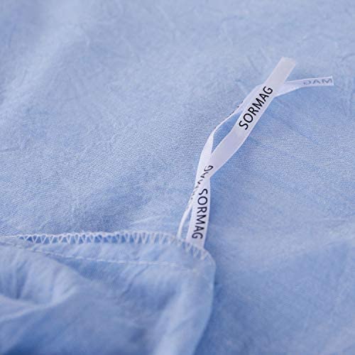 100% Washed Cotton Duvet Cover 3 Piece, Comforter Cover Queen Full Size, Solid Color and Ultra Soft with Zipper Closure, Corner Ties, Simple Bedding Style, Gray by SORMAG