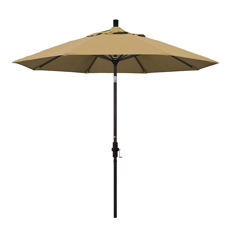 California Umbrella 9' Round Aluminum Market Umbrella, Crank Lift, Collar Tilt, White Pole, Sunbrella Pacific Blue