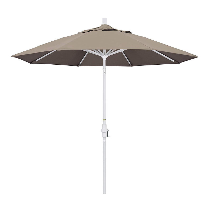 California Umbrella 9' Round Aluminum Market Umbrella, Crank Lift, Collar Tilt, White Pole, Sunbrella Pacific Blue