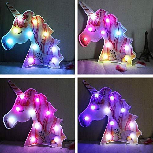 Pooqla LED Unicornio Night Light Lamp Kids Marquee Lights Unicorn Shape Signs Light Up Christmas Party Wall Decoration Battery Operated (Pink)