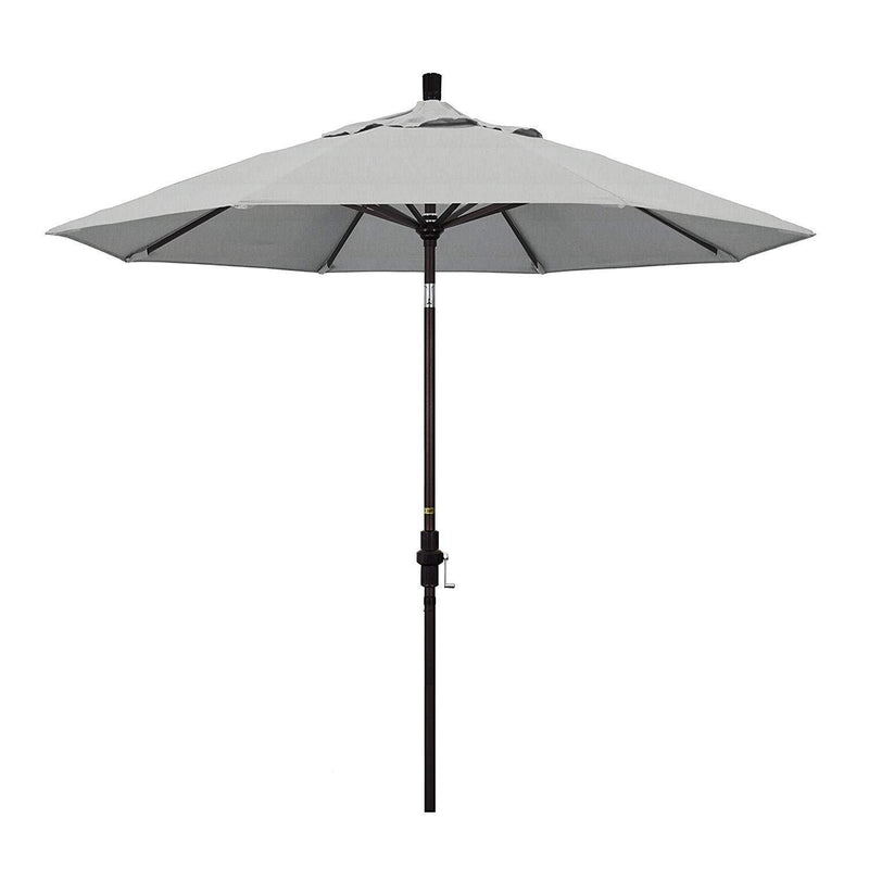 California Umbrella 9' Round Aluminum Market Umbrella, Crank Lift, Collar Tilt, White Pole, Sunbrella Pacific Blue