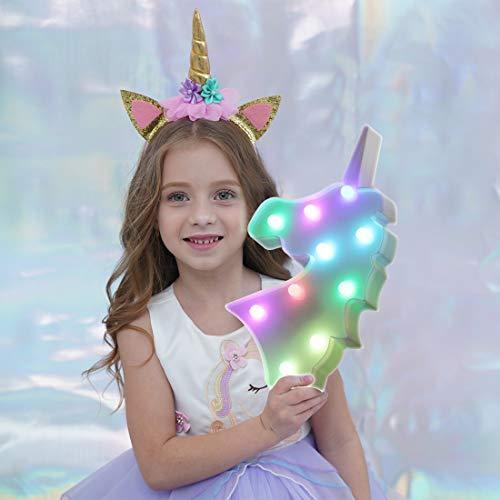 Pooqla LED Unicornio Night Light Lamp Kids Marquee Lights Unicorn Shape Signs Light Up Christmas Party Wall Decoration Battery Operated (Pink)