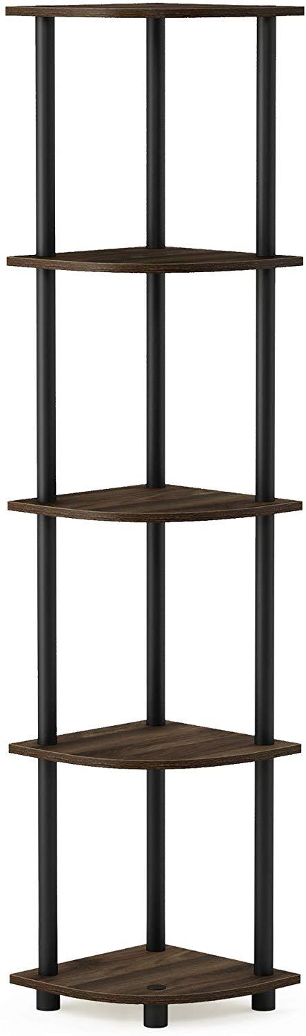 Furinno Turn-N-Tube 5 Tier Corner Display Rack Multipurpose Shelving Unit, Columbia Walnut/Black