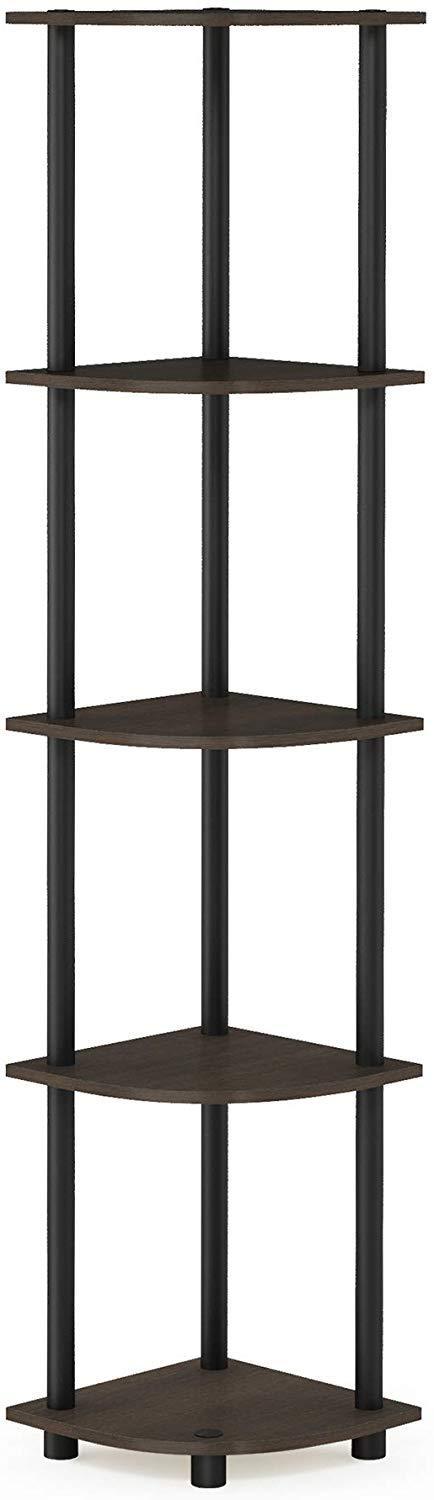 Furinno Turn-N-Tube 5 Tier Corner Display Rack Multipurpose Shelving Unit, Columbia Walnut/Black