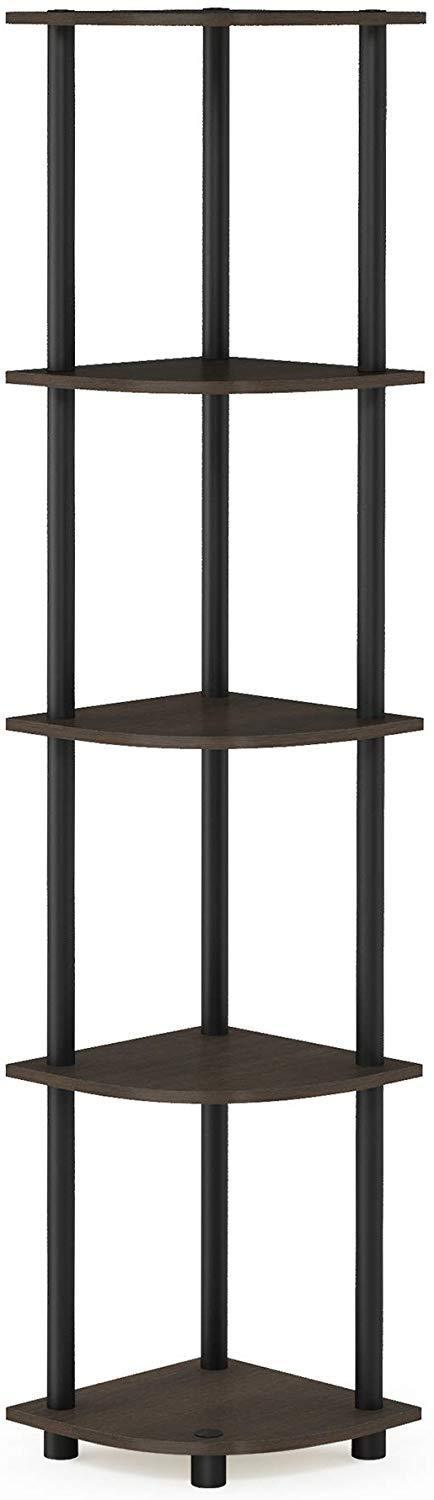 Furinno Turn-N-Tube 5 Tier Corner Display Rack Multipurpose Shelving Unit, Columbia Walnut/Black