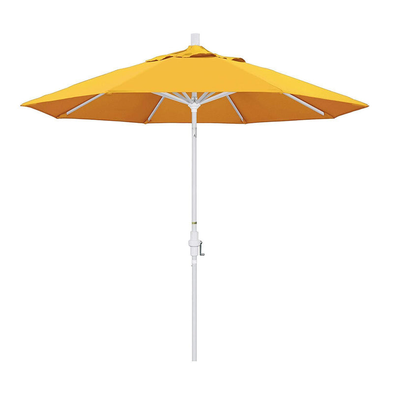 California Umbrella 9' Round Aluminum Market Umbrella, Crank Lift, Collar Tilt, White Pole, Sunbrella Pacific Blue