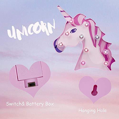 Pooqla LED Unicornio Night Light Lamp Kids Marquee Lights Unicorn Shape Signs Light Up Christmas Party Wall Decoration Battery Operated (Pink)