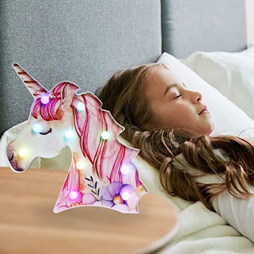 Pooqla LED Unicornio Night Light Lamp Kids Marquee Lights Unicorn Shape Signs Light Up Christmas Party Wall Decoration Battery Operated (Pink)