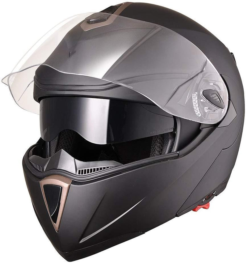 AHR Full Face Flip up Modular Motorcycle Helmet DOT Approved Dual Visor Motocross Blue M