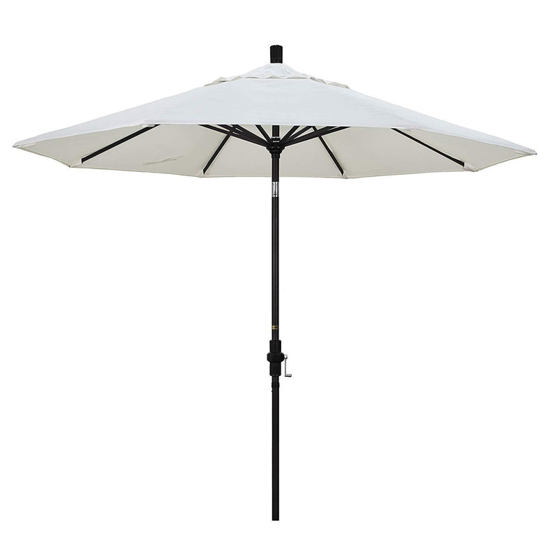 California Umbrella 9' Round Aluminum Market Umbrella, Crank Lift, Collar Tilt, White Pole, Sunbrella Pacific Blue