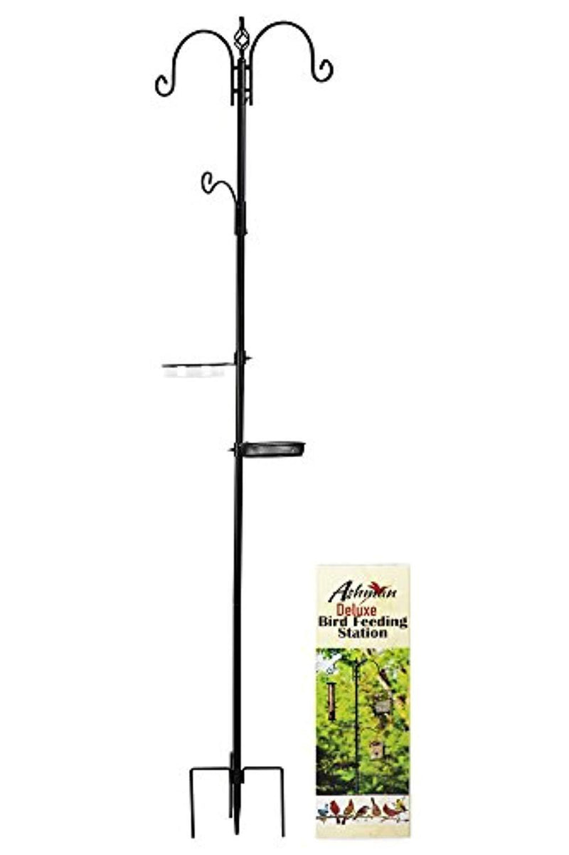 Deluxe Bird Feeding Station for Outdoors: Bird Feeders for Outside - Multi Feeder Pole Stand Kit with 4 Hangers, Bird Bath and 3 Prong Base for Attracting Wild Birds - 22 Inch Wide x 92 Inch Tall