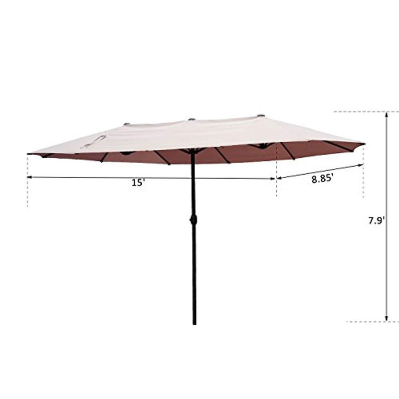 Outsunny VD-3454OPBE Crank-Tan 15' Double-Sided Twin Outdoor Market Patio Umbrella with Cran, L x 8.85'W x 7.9'H