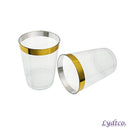 LydtCo. - 10oz Plastic Cups with Gold Rim | 100 pack| 10oz/300ml | For Weddings, Anniversaries, Birthdays, Special Events | Premium and Elegant | Wine, Juices, and other Beverages | BPA Free