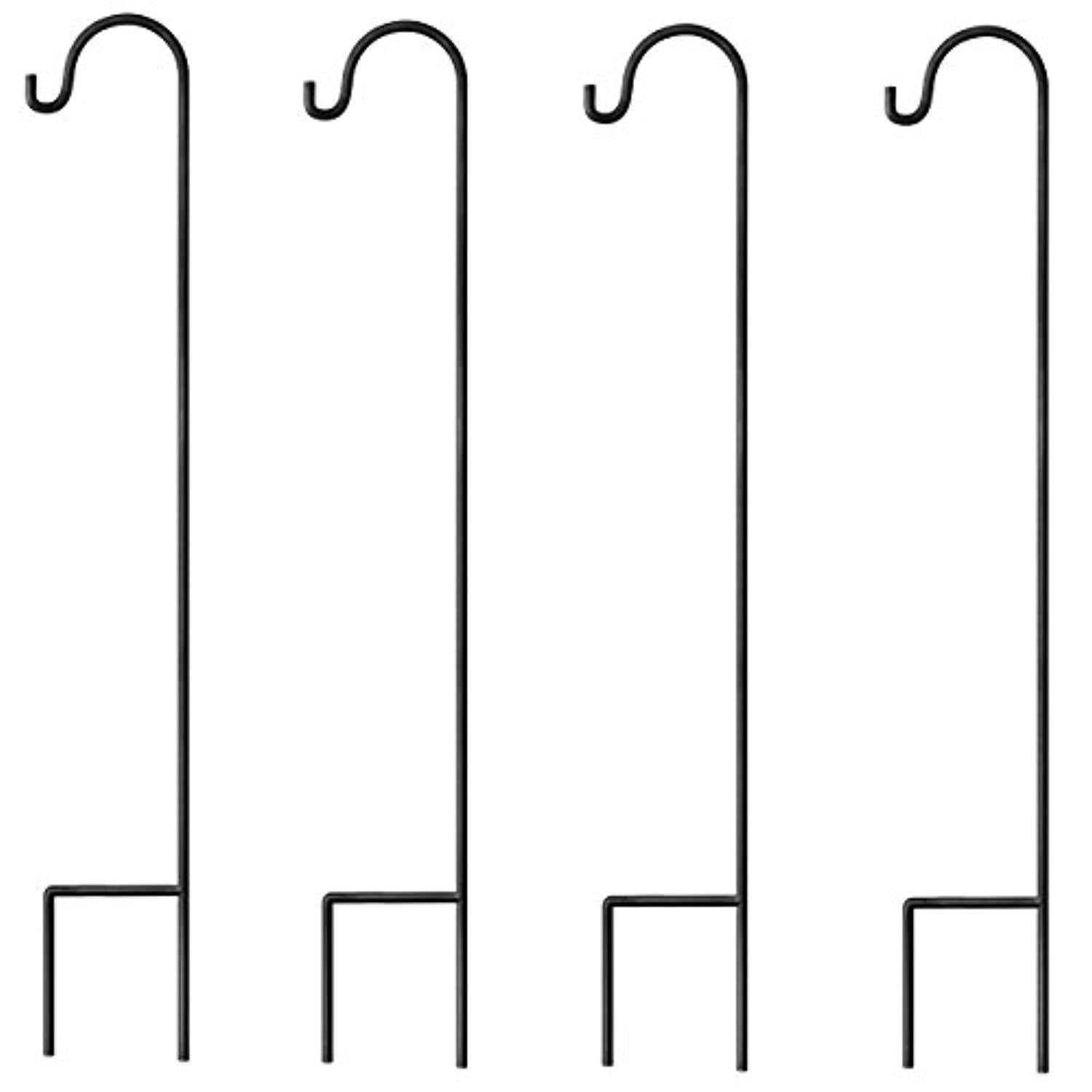 GrayBunny Shepherd Hook, 35 inch Black, Set of 4 Solid (Non-Hollow) Single Piece (No Assembly), Strong Rust Resistant Premium Metal Hanger For Weddings Plant Baskets Solar Lights Lanterns & Mason Jars