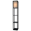 Light Accents Floor Lamp 3 Shelf Standing Lamp 63" Tall Wood with White Linen Shade (Black)