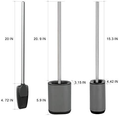 COSTOM Toilet Brush with Holder for Bathroom Cleaning, Stainless Steel Toilet Bowl Brush with TPR Soft Brush Head, Compact Design, Black-Grey Color