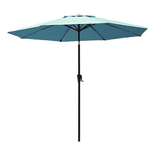 C-Hopetree 11' Patio Outdoor Market Umbrella with Crank Winder, Fiberglass Rib Tips, Push Button Tilt, Aqua Blue