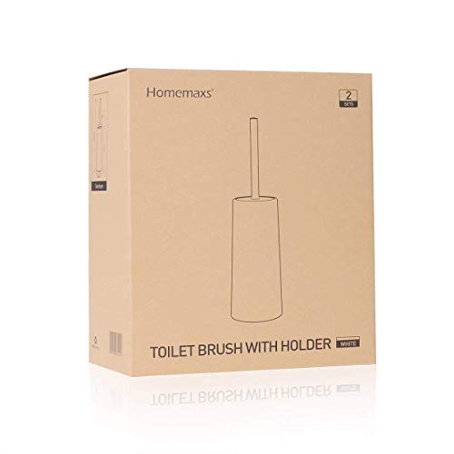 Homemaxs Toilet Brush with Holder - Heavy Duty Stainless Steel Upgraded Length Handle Bowl Scrubber Cleaner Set, 2 Pack – Ergonomic, Durable Shed-Free Scrubbing Bristles, Discreet Wand Stand