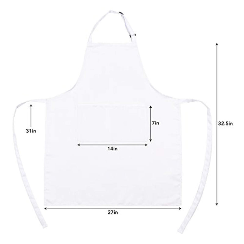 KAF Home 2 Pack Unisex Adjustable Water Resistant Apron - One Size Fits All Kitchen Chef Apron With 2 Large Oversized Pockets - Perfect for Crafting, Cooking, Baking, Painting, Gardening - White