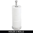 mDesign Decorative Metal Free-Standing Toilet Paper Holder Stand with Storage for 3 Rolls of Toilet Tissue - for Bathroom/Powder Room - Holds Mega Rolls - Satin