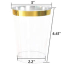 100pack Gold Plastic Cups- 12oz Clear Plastic Cups with Gold Rim-Wedding/Party Disposable Cups-Heavyweight Plastic Tumblers-OUGOLD