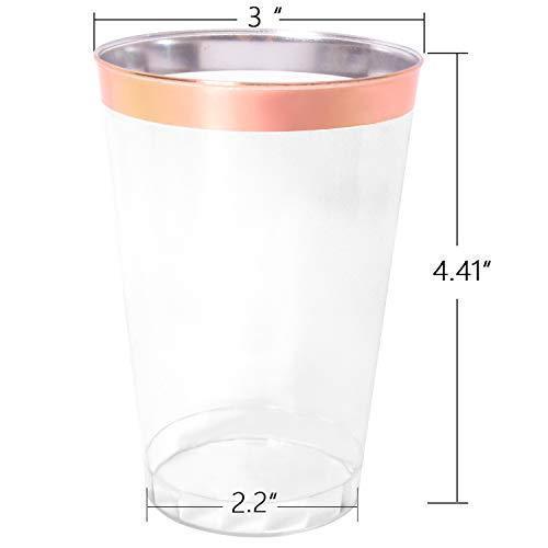 100pack Gold Plastic Cups- 12oz Clear Plastic Cups with Gold Rim-Wedding/Party Disposable Cups-Heavyweight Plastic Tumblers-OUGOLD