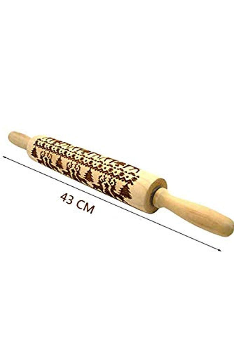 Christmas Rolling Pins with Pattern, Engraved Embossing Wooden Rolling Pin with Xmas Christmas Deer Pattern for Baking Embossed Cookies, Rolling Pin Kitchen Tool 17x2 inch (Brown)