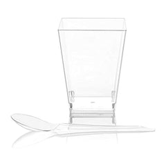Sun & Sprouts 50 Plastic Party Cups for Dessert 5.4 oz - Serve Tiramisu, Parfait, Dip, Sundaes, Single Serve Desserts and More - Clear Plastic Tumbler Glasses - Mini Appetizer Dish or Square Bowl - by SticFigs
